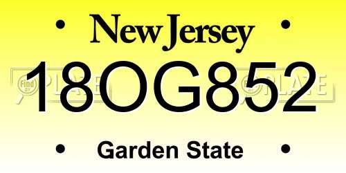 18OG852 New Jersey License Plate