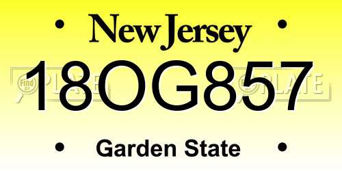 18OG857 New Jersey License Plate