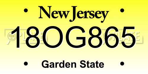 18OG865 New Jersey License Plate