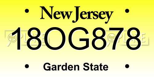 18OG878 New Jersey License Plate