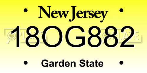 18OG882 New Jersey License Plate