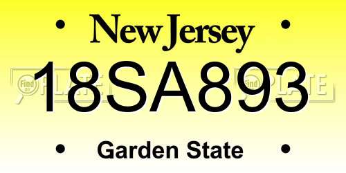 18SA893 New Jersey License Plate