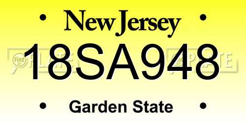 18SA948 New Jersey License Plate
