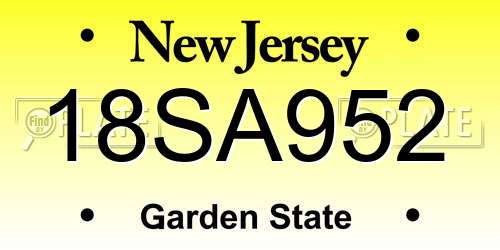 18SA952 New Jersey License Plate