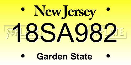 18SA982 New Jersey License Plate