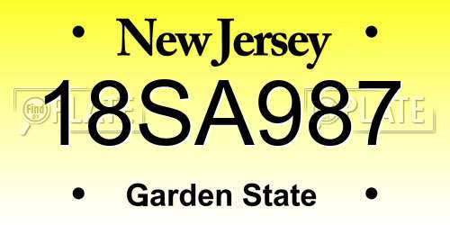 18SA987 New Jersey License Plate