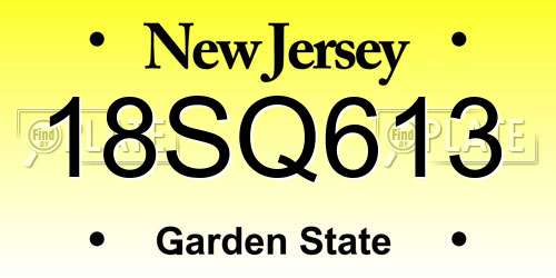 18SQ613 New Jersey License Plate