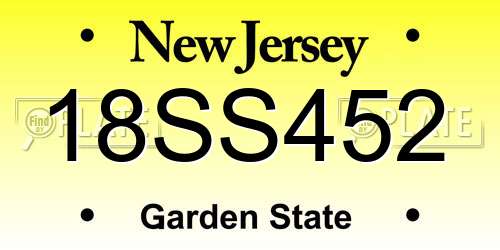 18SS452 New Jersey License Plate