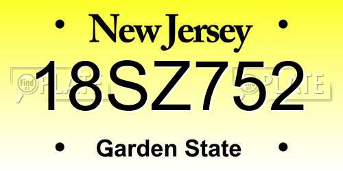 18SZ752 New Jersey License Plate