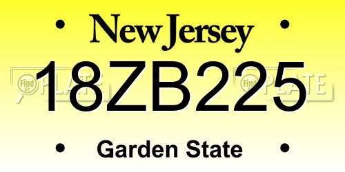 18ZB225 New Jersey License Plate
