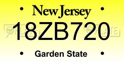 18ZB720 New Jersey License Plate