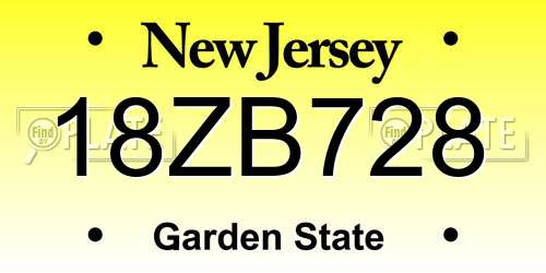 18ZB728 New Jersey License Plate