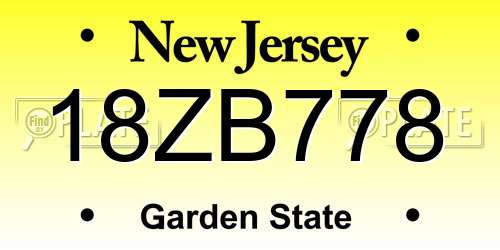 18ZB778 New Jersey License Plate
