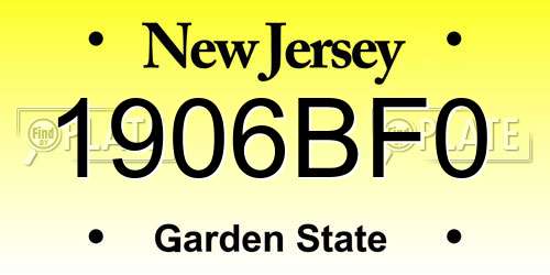 1906BF0 New Jersey License Plate