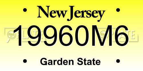 19960M6 New Jersey License Plate