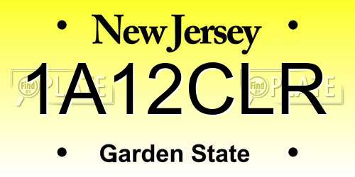 1A12CLR New Jersey License Plate