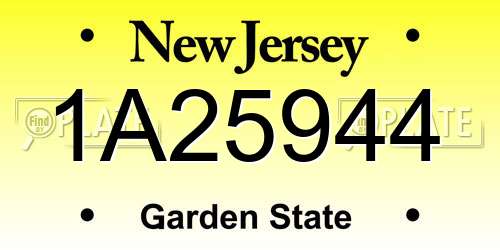 1A25944 New Jersey License Plate