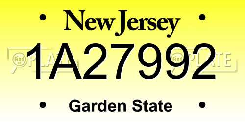 1A27992 New Jersey License Plate
