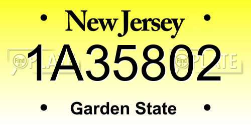 1A35802 New Jersey License Plate