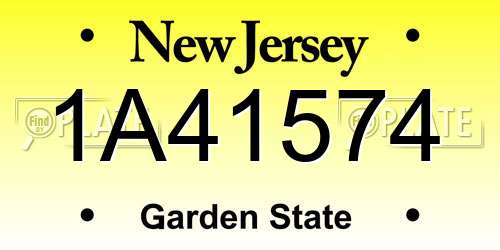 1A41574 New Jersey License Plate