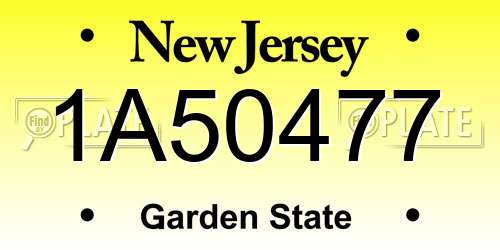 1A50477 New Jersey License Plate