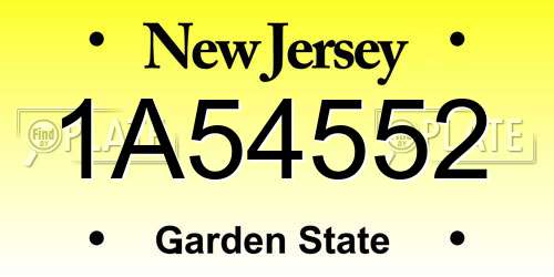 1A54552 New Jersey License Plate