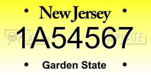 1A54567 New Jersey License Plate