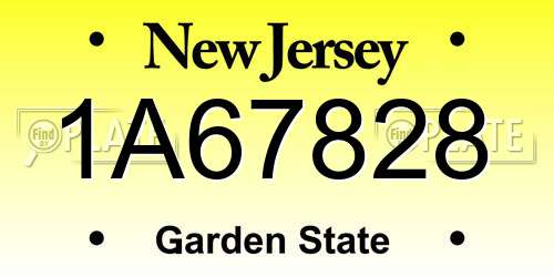 1A67828 New Jersey License Plate