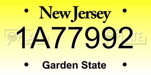 1A77992 New Jersey License Plate