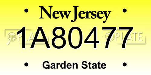 1A80477 New Jersey License Plate