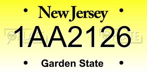 1AA2126 New Jersey License Plate