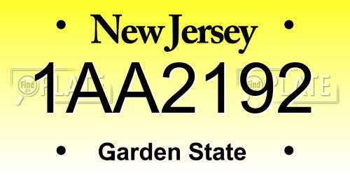 1AA2192 New Jersey License Plate