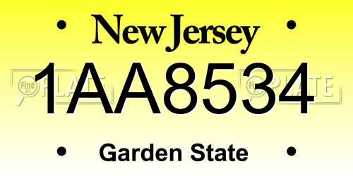 1AA8534 New Jersey License Plate