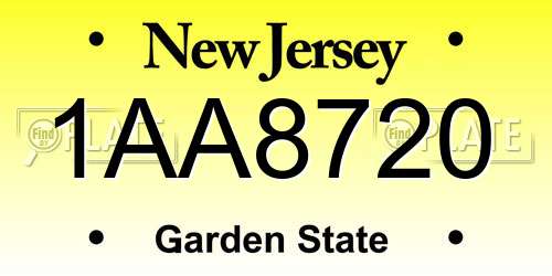1AA8720 New Jersey License Plate