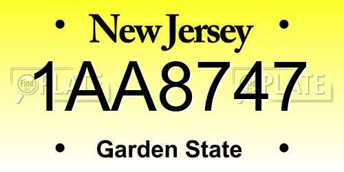 1AA8747 New Jersey License Plate