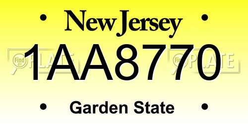 1AA8770 New Jersey License Plate