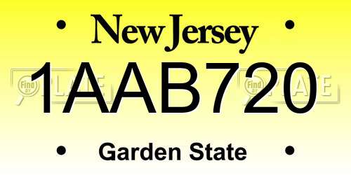 1AAB720 New Jersey License Plate