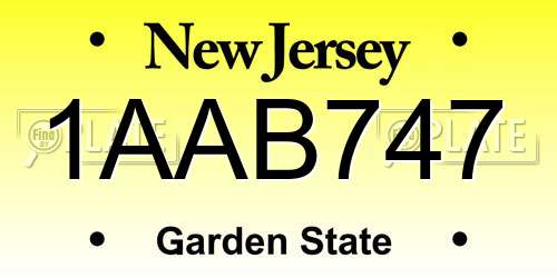 1AAB747 New Jersey License Plate