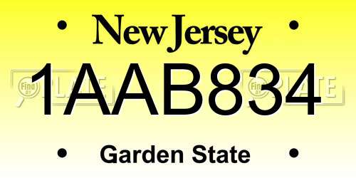 1AAB834 New Jersey License Plate