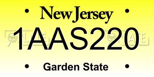 1AAS220 New Jersey License Plate