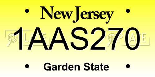 1AAS270 New Jersey License Plate