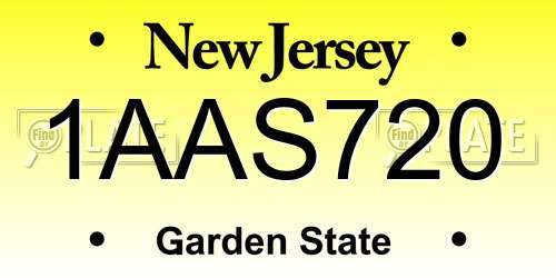 1AAS720 New Jersey License Plate