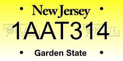 1AAT314 New Jersey License Plate