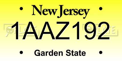 1AAZ192 New Jersey License Plate