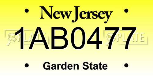 1AB0477 New Jersey License Plate