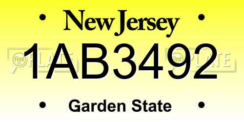 1AB3492 New Jersey License Plate