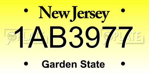 1AB3977 New Jersey License Plate