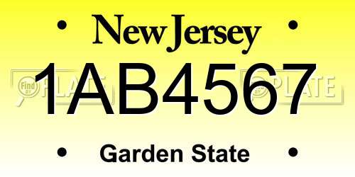 1AB4567 New Jersey License Plate