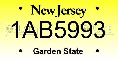 1AB5993 New Jersey License Plate