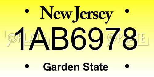 1AB6978 New Jersey License Plate